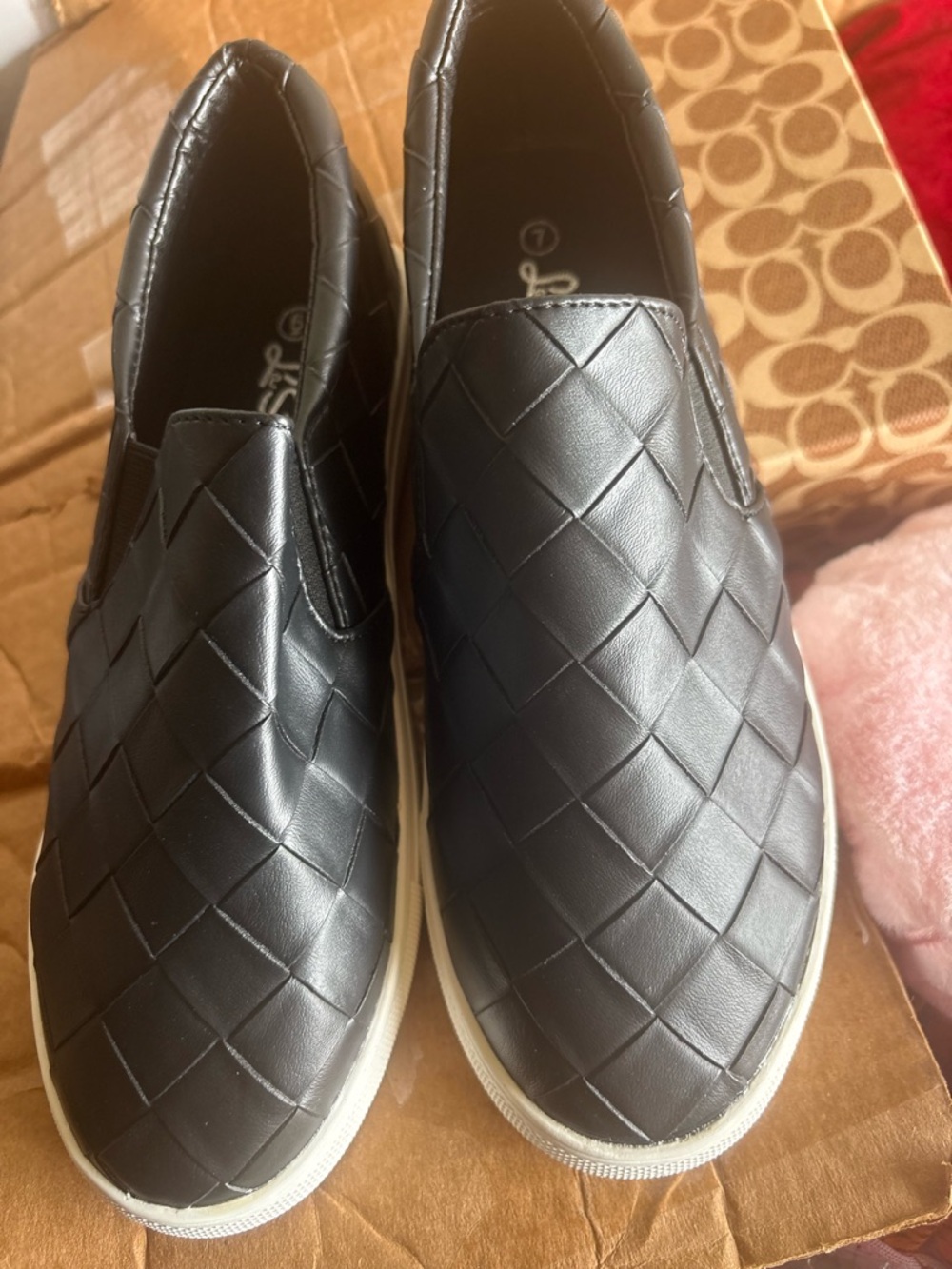 Black Woven Slip-On Casual Shoes
